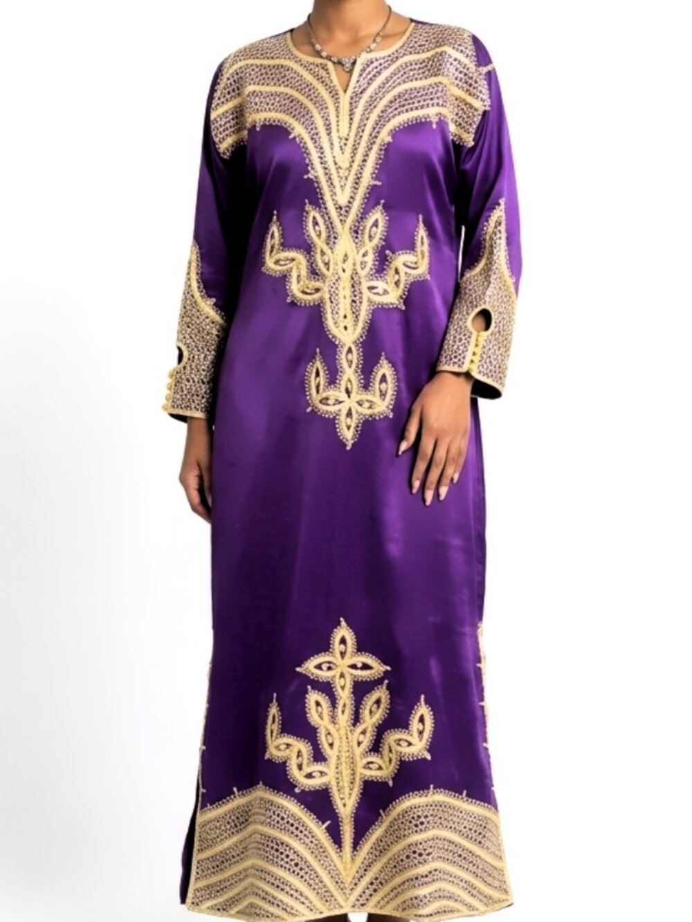 authentic moroccan caftan in regal purple w/ gold embroidery
